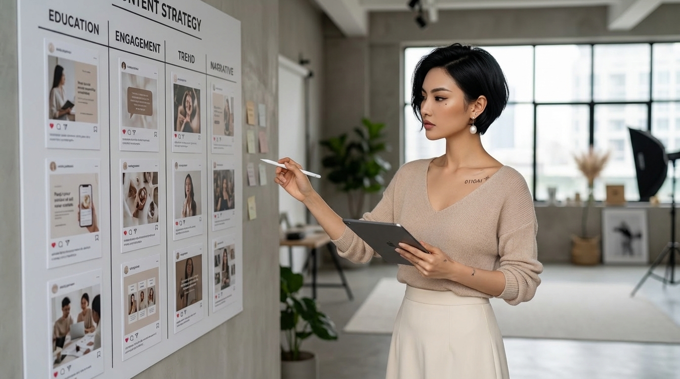 AI influencer content pillars framework showing strategic theme categories