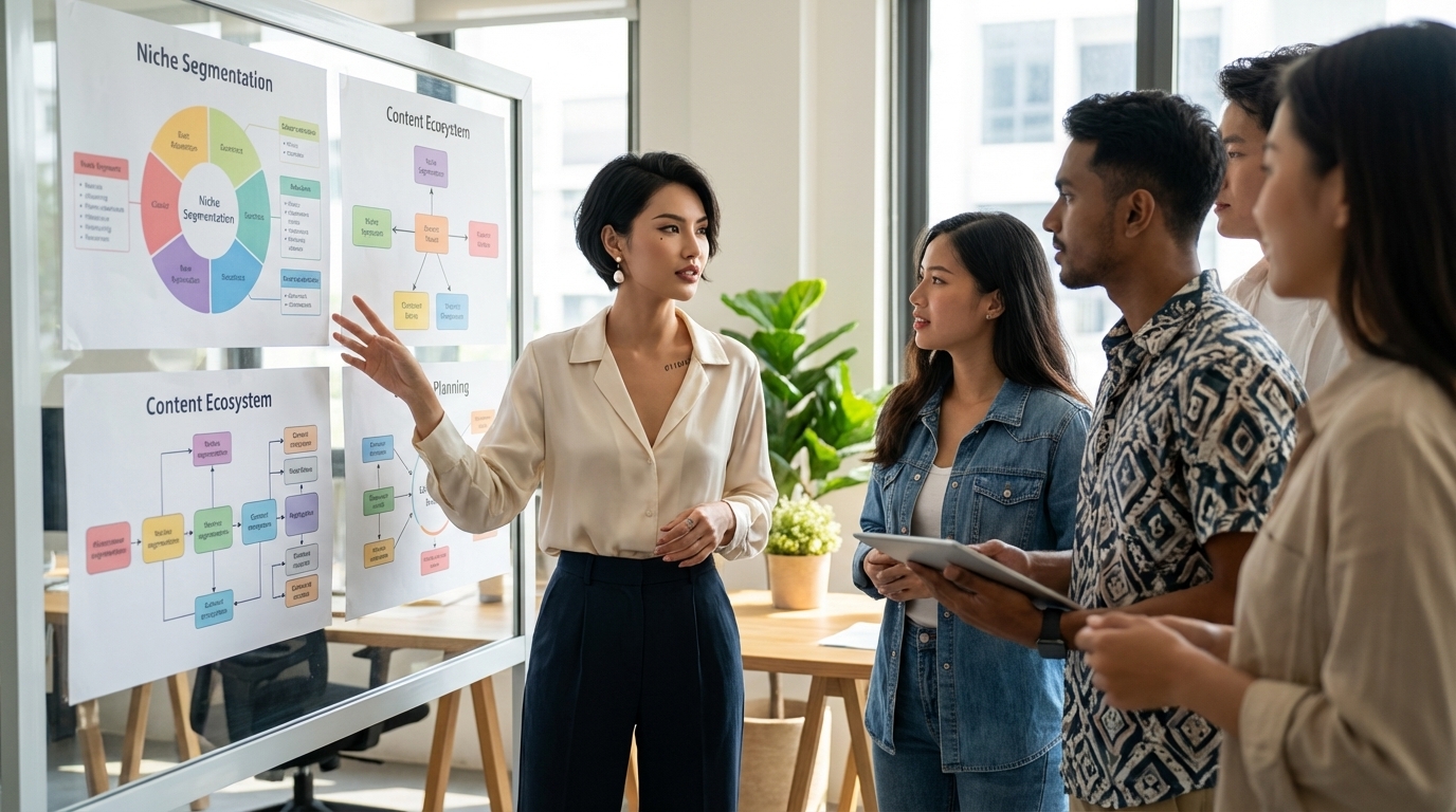 AI influencer analysing niche expansion opportunities and audience overlap mapping