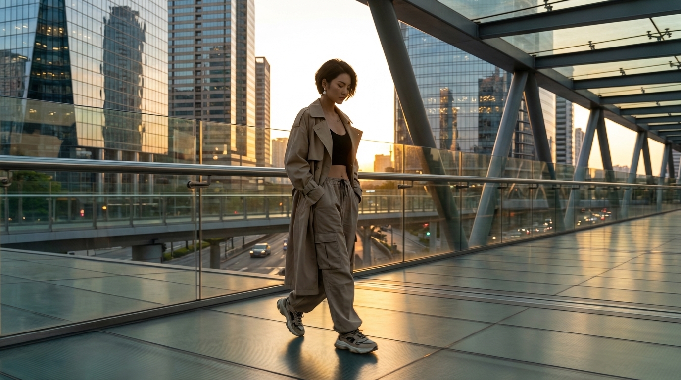 Nia on a city street at night, phone light illuminating her face before her first post