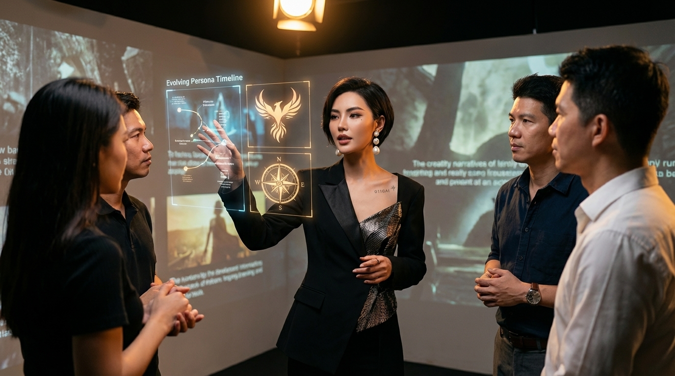 AI influencer celebrity narrative mythology and aspirational branding system