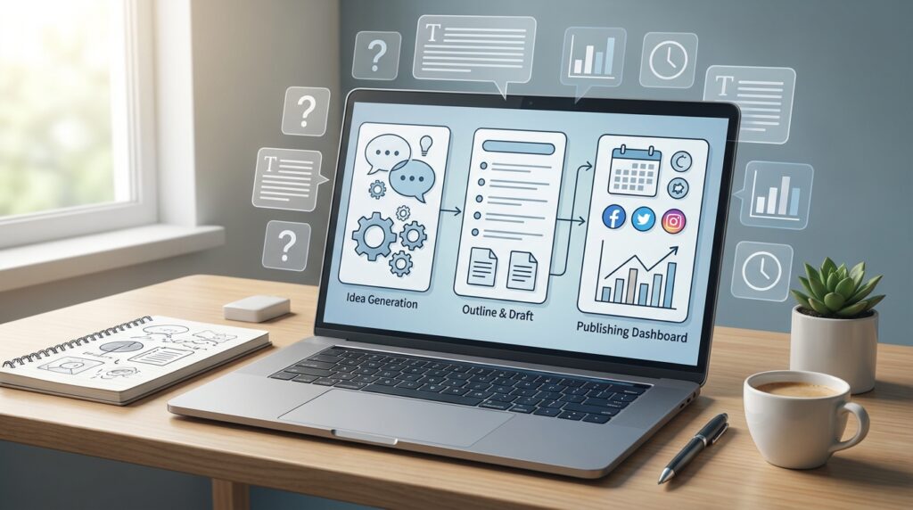 AI content creation workflow for beginners using AI tools to plan and publish social media content