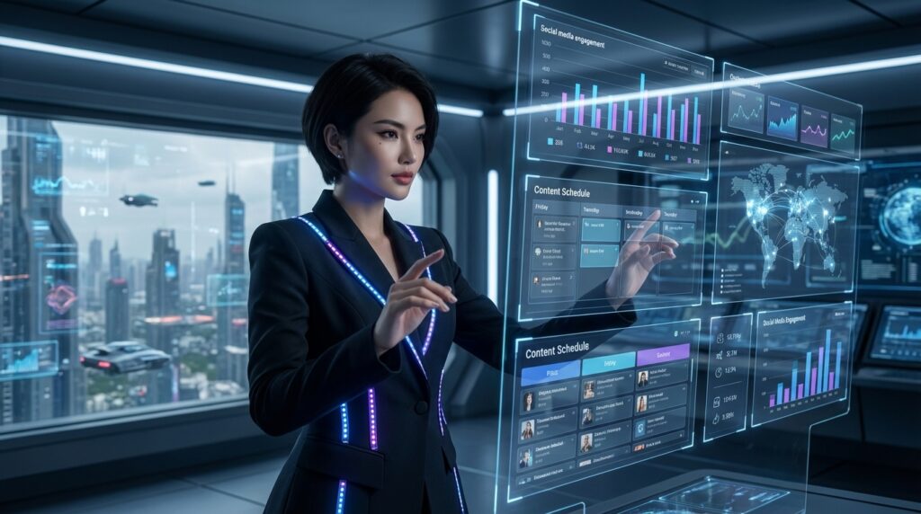 AI influencer digital empire strategy multi platform ecosystem architecture dashboard