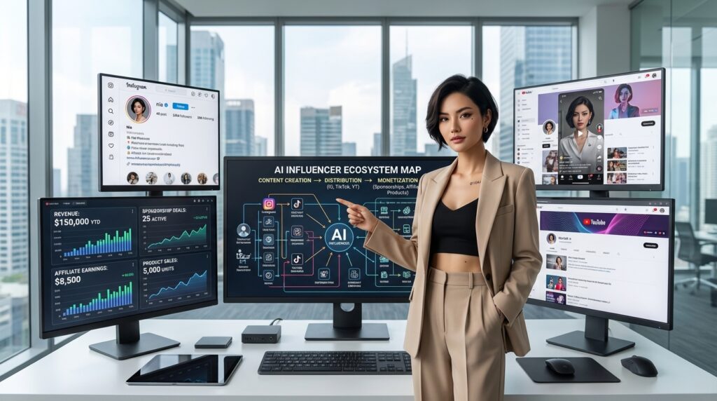 AI influencer ecosystem scaling strategy multi-persona dashboard analytics workspace