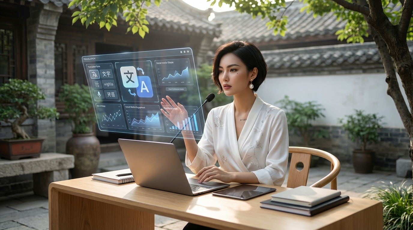 AI influencer managing multilingual content production workflow system